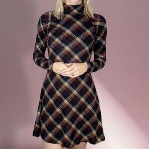 Plaid Turtleneck Long Sleeve Dress